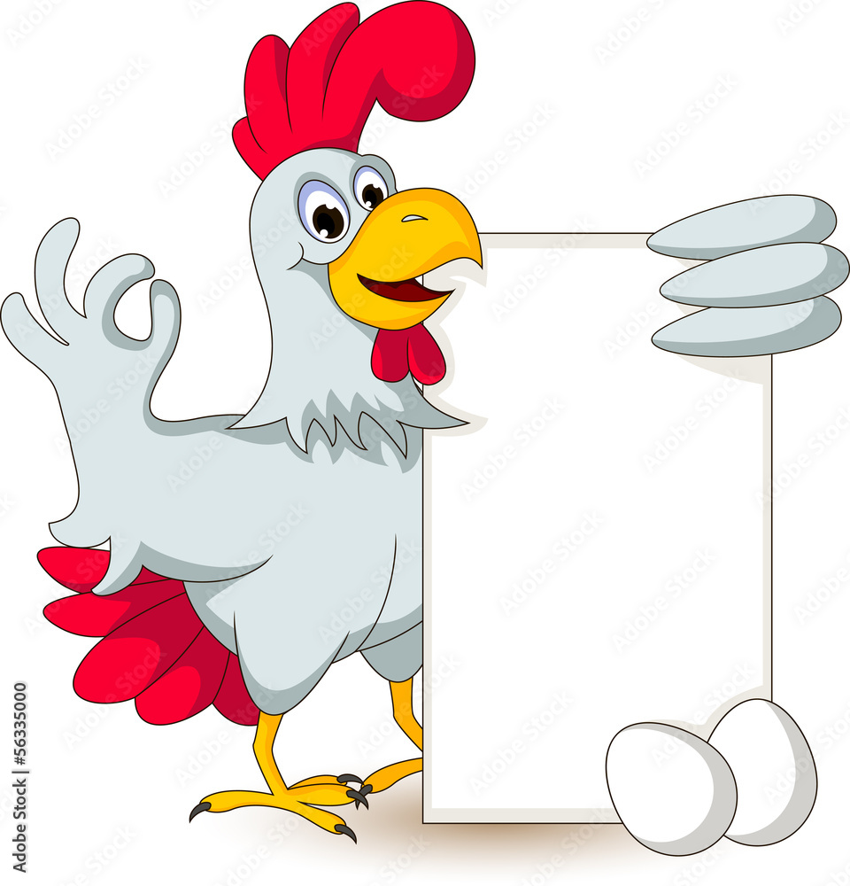 funny chicken cartoon posing with blank sign Stock Vector | Adobe Stock