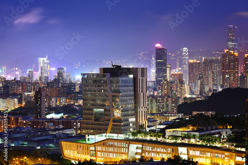 Downtown district in Hong Kong at night