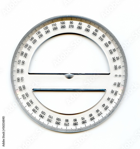 A full circle protractor marked in degrees