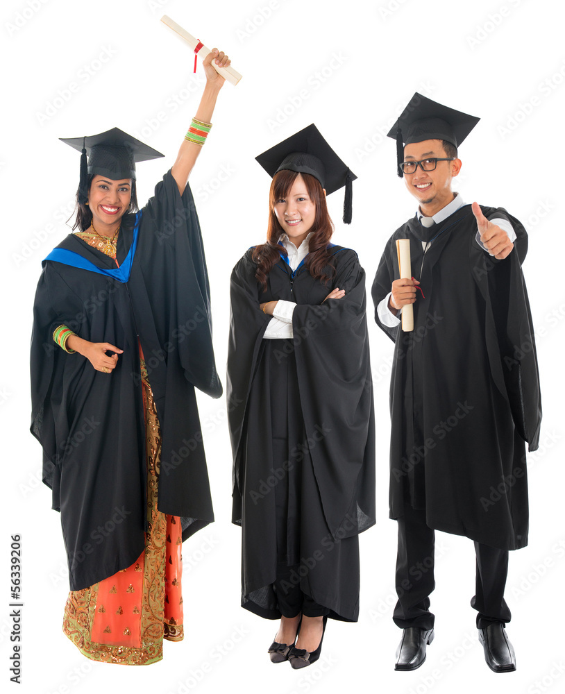 Full body group of multi races university student in graduation Full body group of multi races university student in graduation