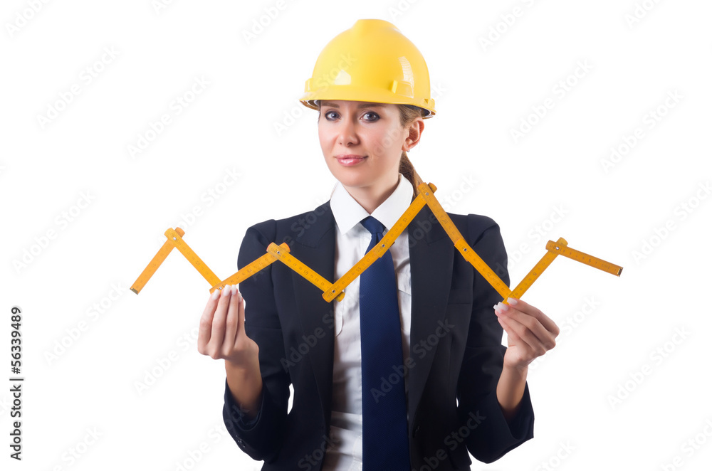 Woman builder with measuring tape Woman builder with measuring tape