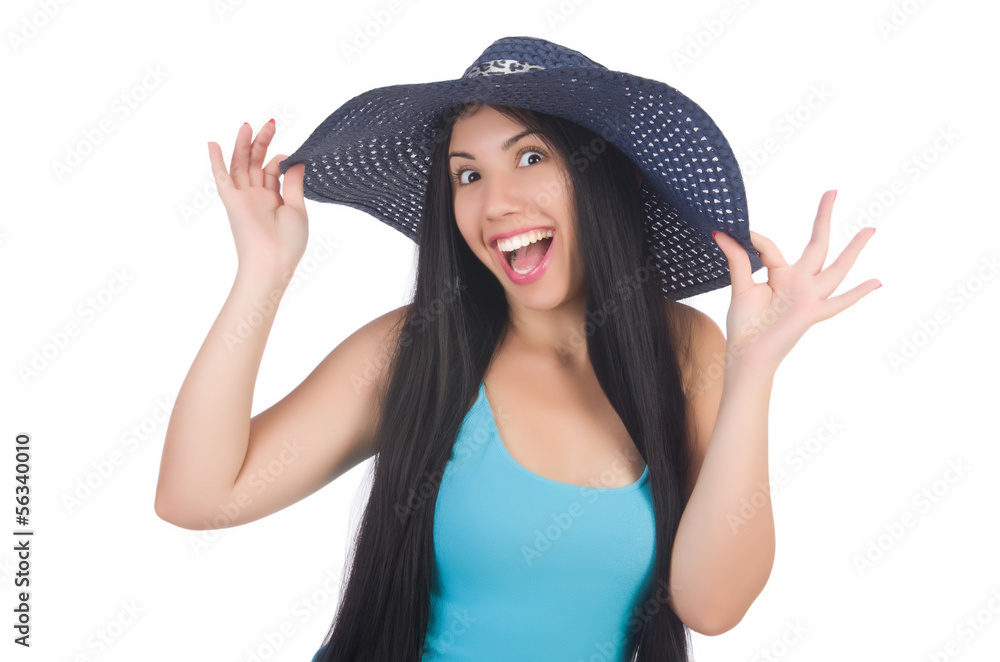 Woman wearing panama ready for summer vacation Woman wearing panama ready for summer vacation