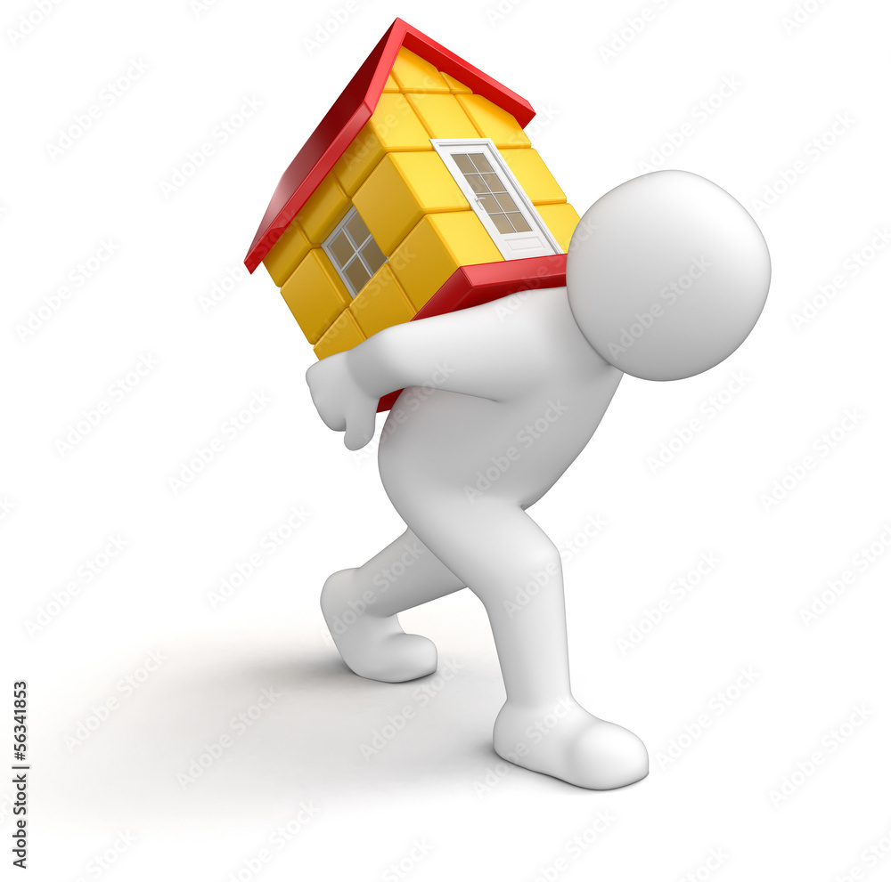 Man and house (clipping path included)