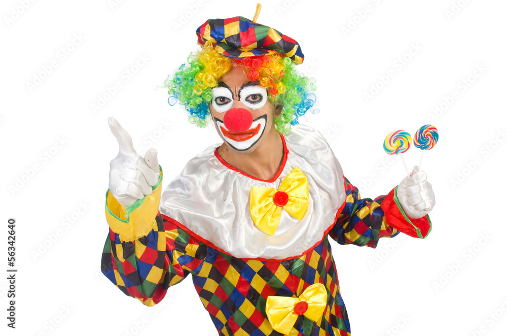 Clown with lollipops isolated on white Clown with lollipops isolated on white