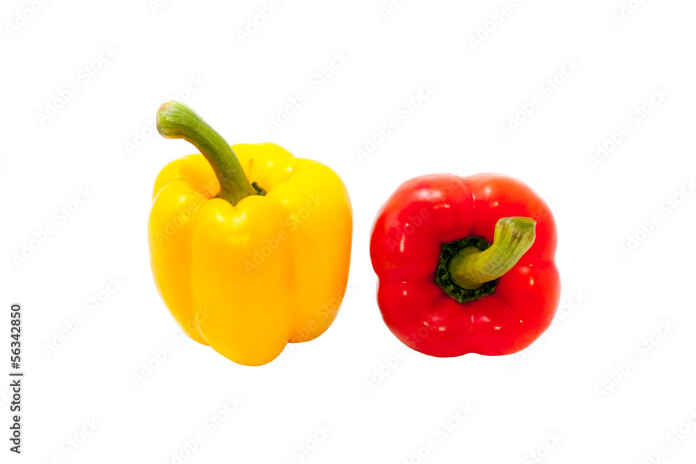 yellow and red bell pepper isolated on white yellow and red bell pepper isolated on white