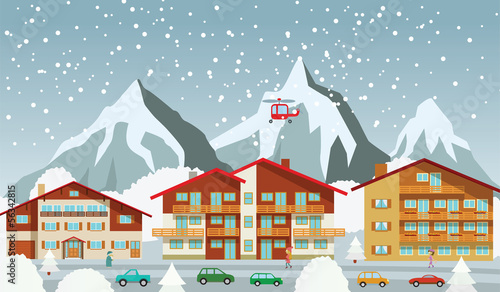 The tourist center in the Alps (winter)