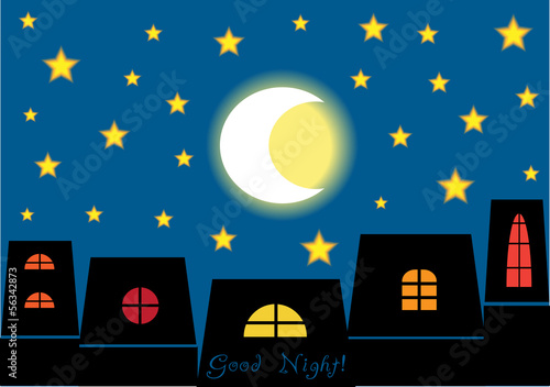 good night, vector cartoon illustration