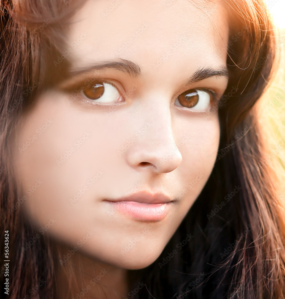 portrait of pretty beautiful young girl in the evening sunshine portrait of pretty beautiful young girl in the evening sunshine