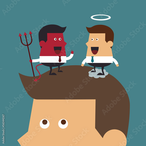 Evil and angel over head.