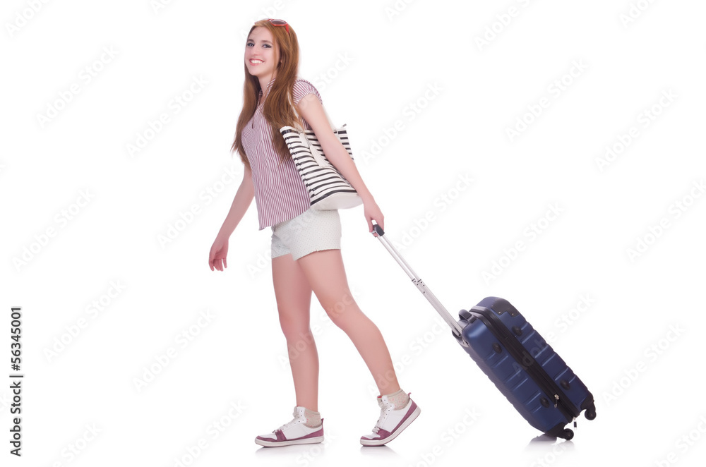 Young girl travelling isolated on the white Young girl travelling isolated on the white
