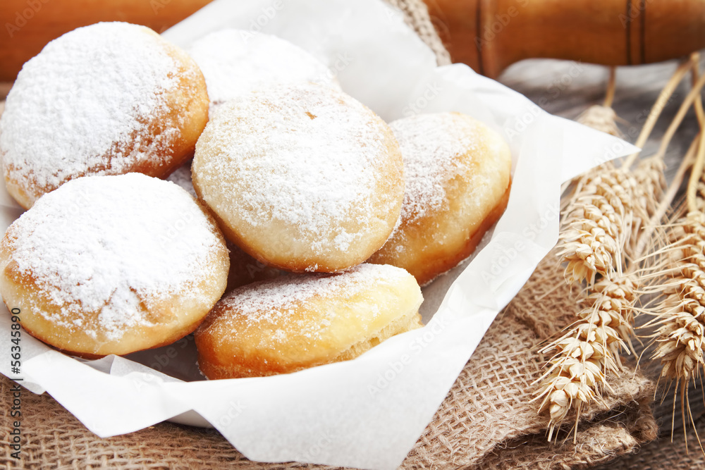 Donuts homemade with powdered sugar