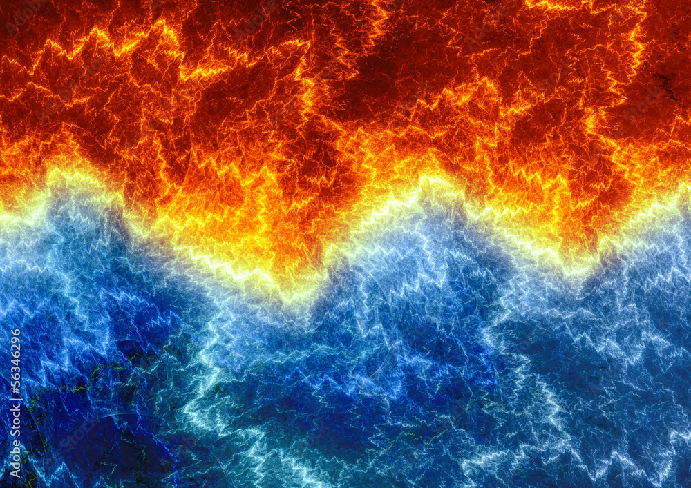 Naklejka premium Fire and ice abstract fractal lightning