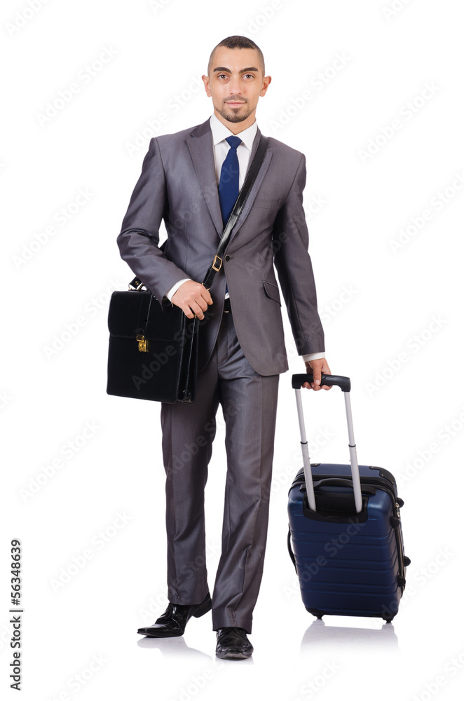Businessman with luggage on white Businessman with luggage on white