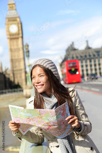 Photography London tourist woman sightseeing holding map