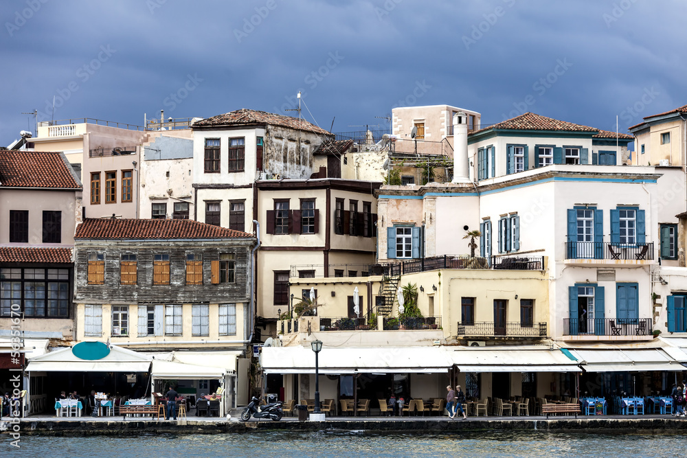 Houses at the harbor in Chania, Crete
