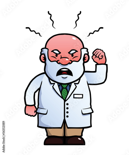 Scientist being angry and waving his fist.