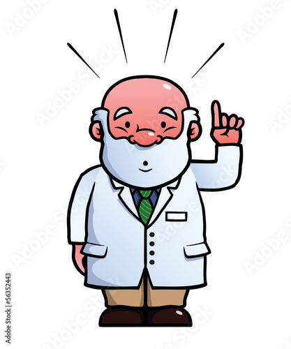 Scientist having an idea and raising his hand.