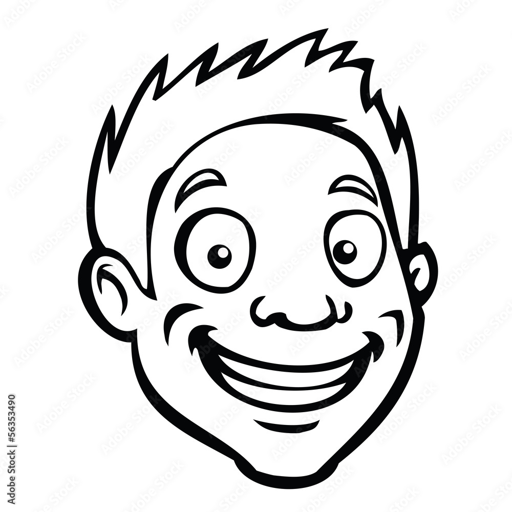 Black and white smiling cartoon guy. Stock Vector | Adobe Stock