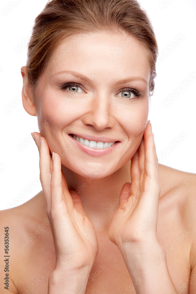 Portrait of beautiful woman on white background Portrait of beautiful woman on white background