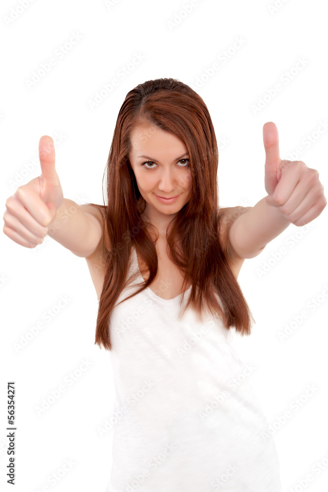 Young attractive brunette woman showing thumbs up Young attractive brunette woman showing thumbs up