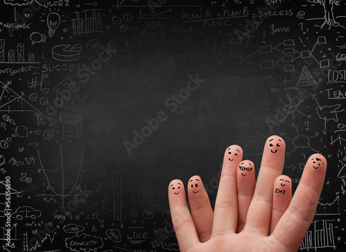 Happy finger smileys with black chalkboard in background