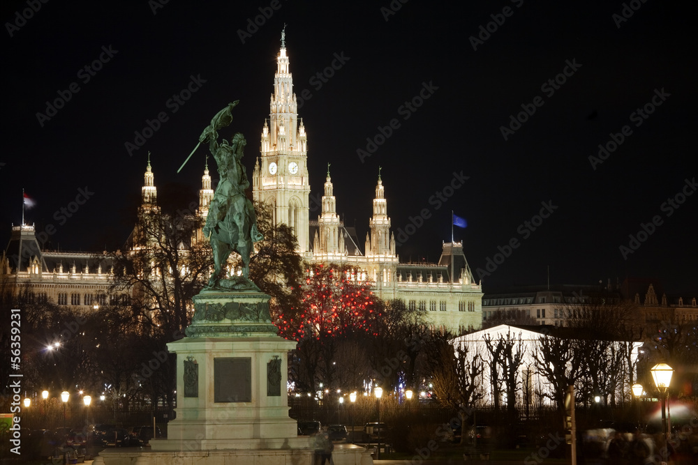 Denkmal mit Reiter Wien vor Weihnachtsmarkt