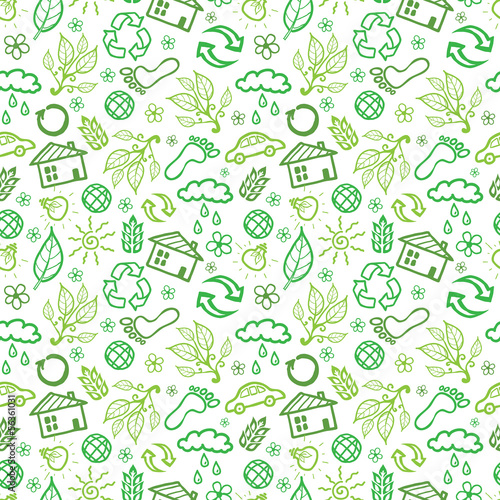 Vector ecology symbols seamless pattern background with hand