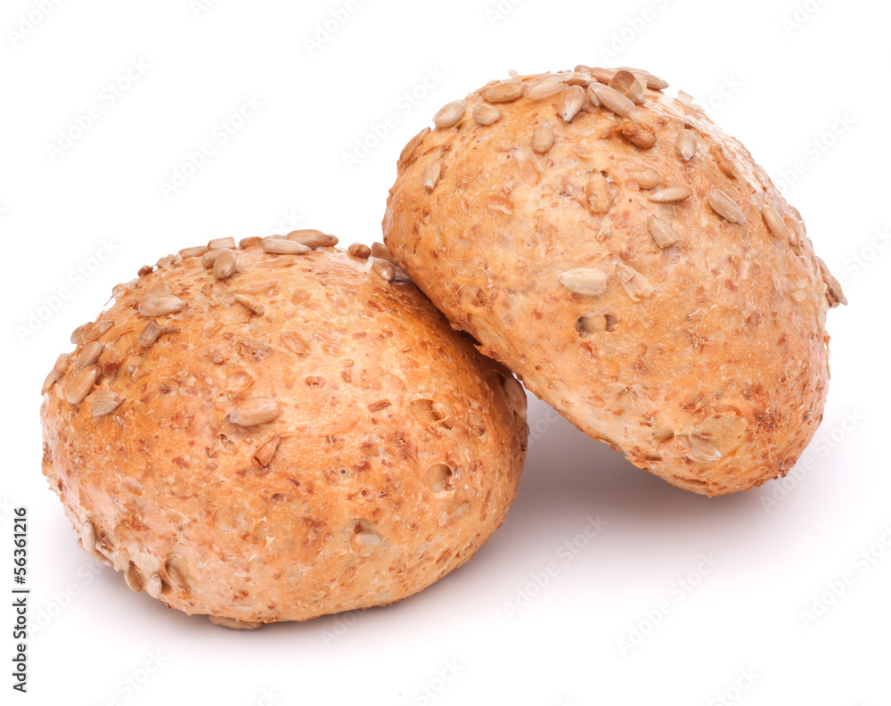 Two hamburger bun or roll with sesame seeds cutout Two hamburger bun or roll with sesame seeds cutout