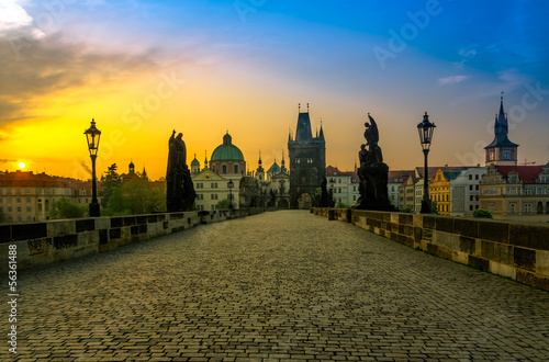 Charles Bridge and Old Town at sunrise