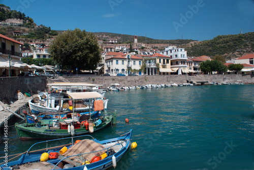 Greece, traditional fishing boats in main port of Nafpaktos in C photo