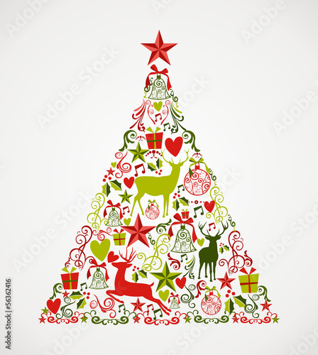 Merry Christmas tree shape full of elements composition EPS10 fi