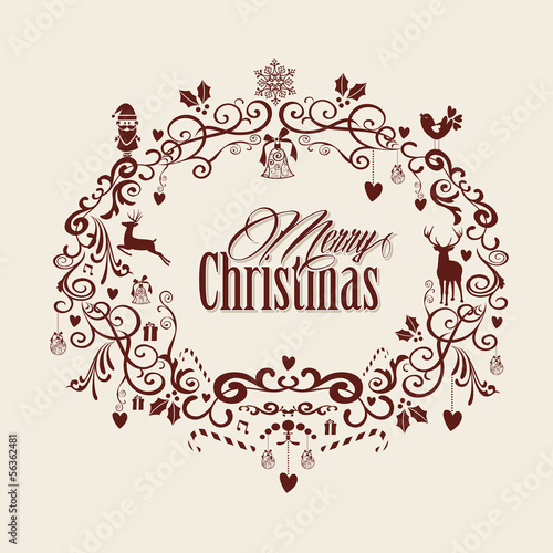 Vintage Merry Christmas text and mistletoe design EPS10 file.