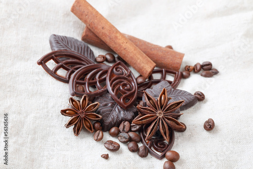 Anise, cinnamon, chocolate and coffee beans
