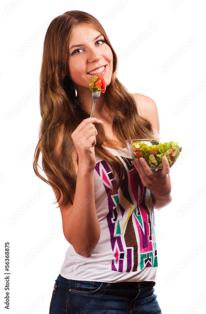 Diet.Beautiful Young Woman Eating Vegetable Salad Diet.Beautiful Young Woman Eating Vegetable Salad