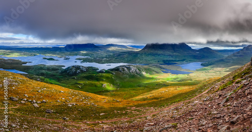 Panoramic view of Inverpolly mountains area in highlands of Scot photo