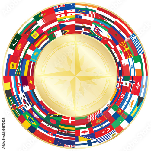 flags around golden wind of rose