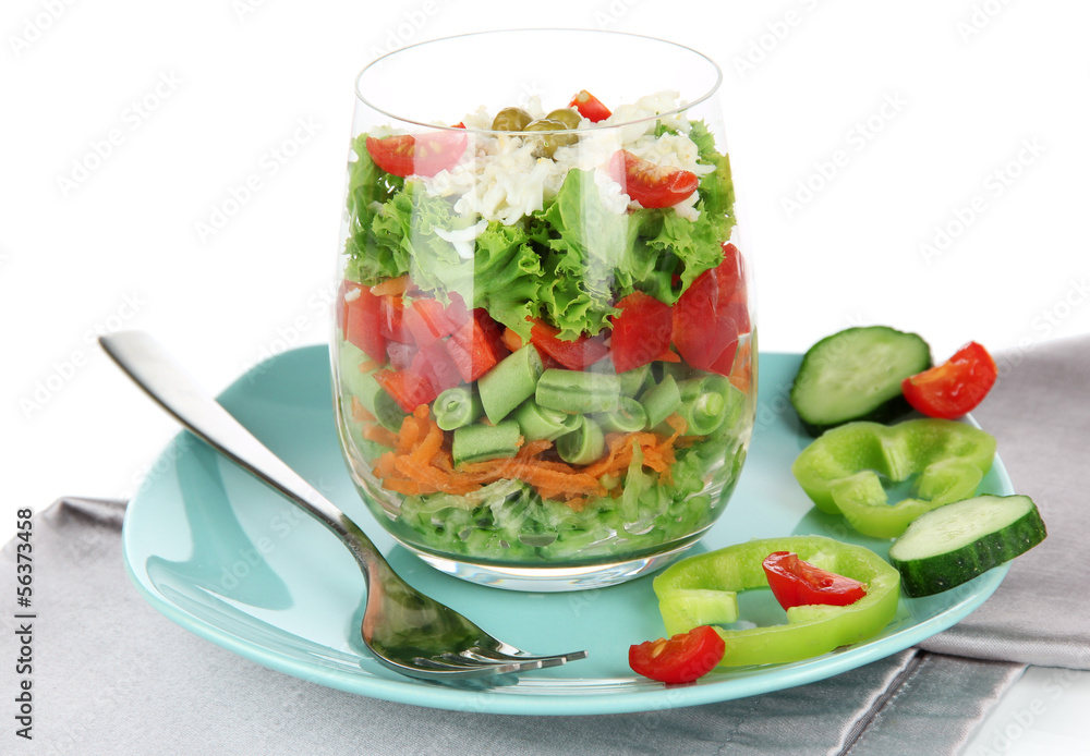 Tasty salad with fresh vegetables, isolated on white Tasty salad with fresh vegetables, isolated on white