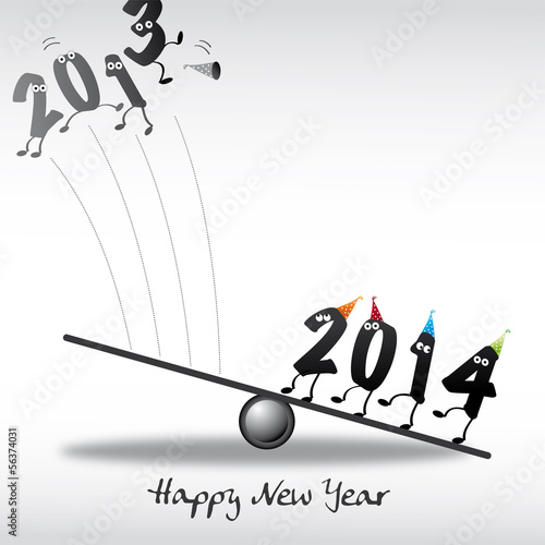 2014 Happy New Year Greeting Card, Zahlen, Katapult