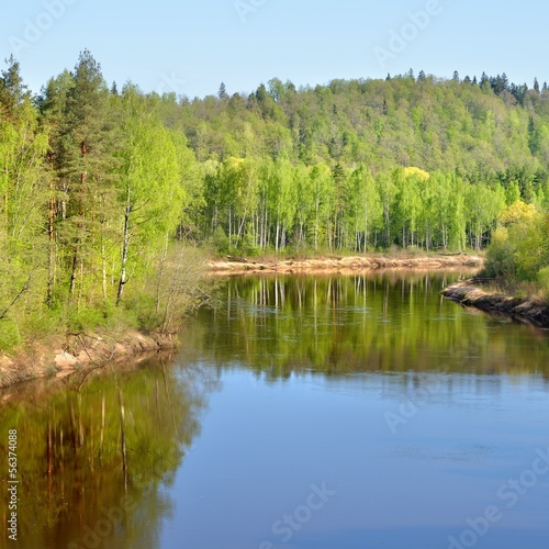 Gauja river in spring morning in Sigulda, Lativa photo