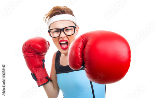 Boxer - fitness woman boxing wearing boxing gloves