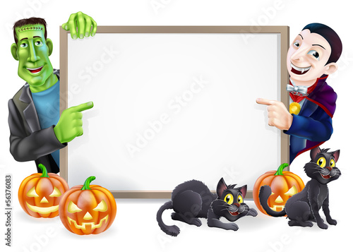 Dracula and Frankenstein Halloween Sign