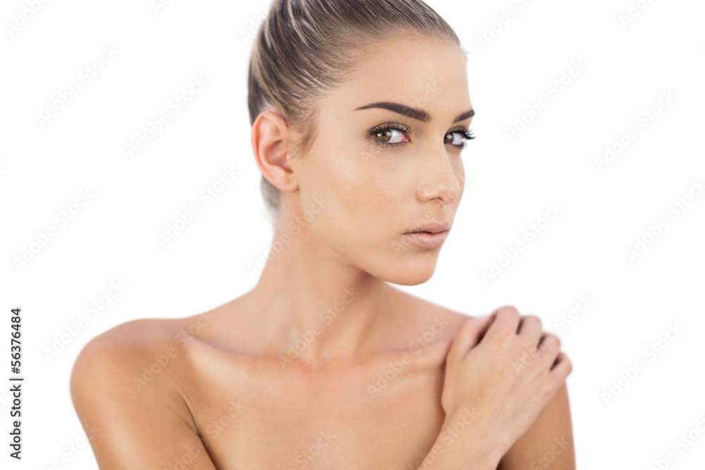 Close up of a thinking woman looking at camera Close up of a thinking woman looking at camera