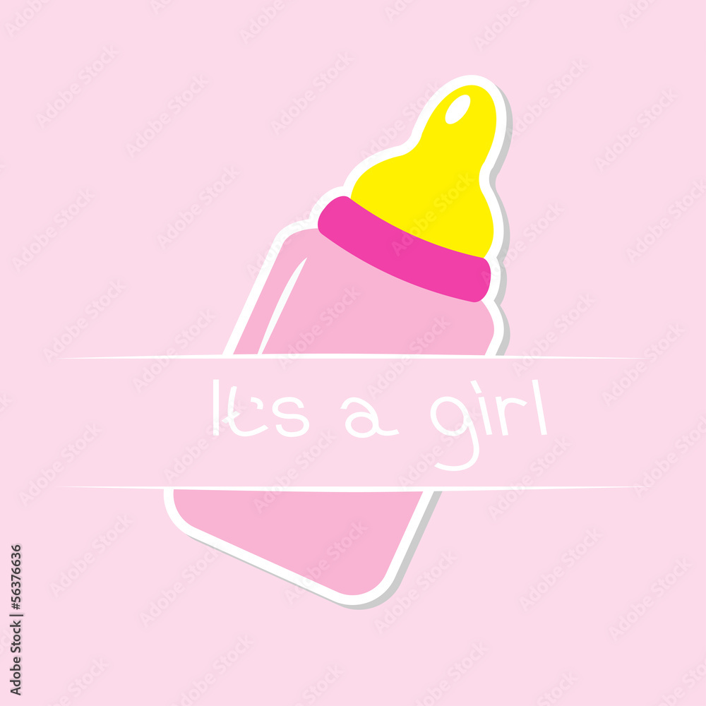 Baby girl pink bottle. Shower card Baby girl pink bottle. Shower card