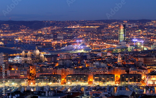 night cityscape of Marseille and the Mediterranean harbour © mary416