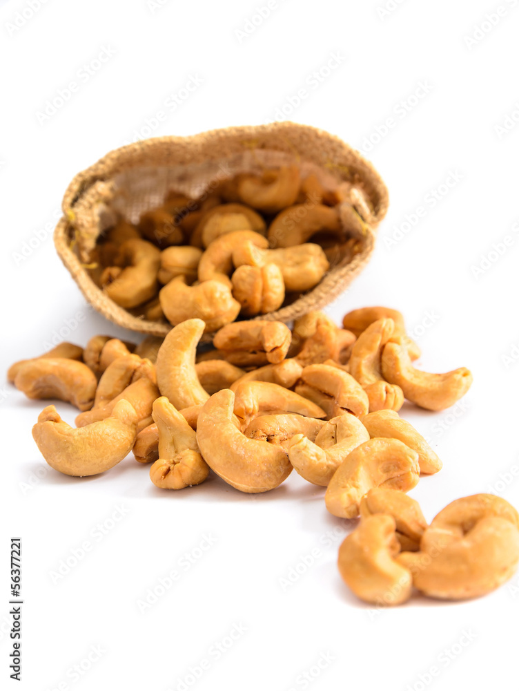 Fototapeta premium Cashew nuts in a sack