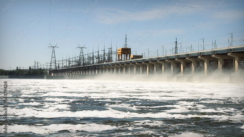 Reset of water at hydroelectric power station on the river Reset of water at hydroelectric power station on the river