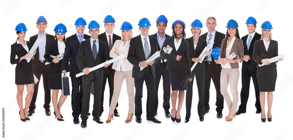 Group Of Architects With Blue Print Group Of Architects With Blue Print