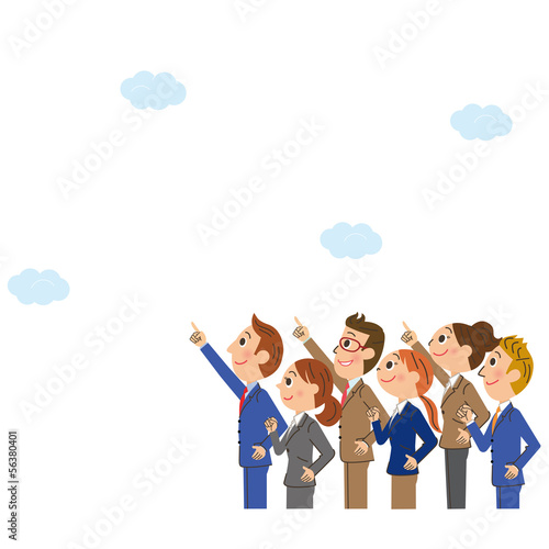 空を見上げる会社員集合