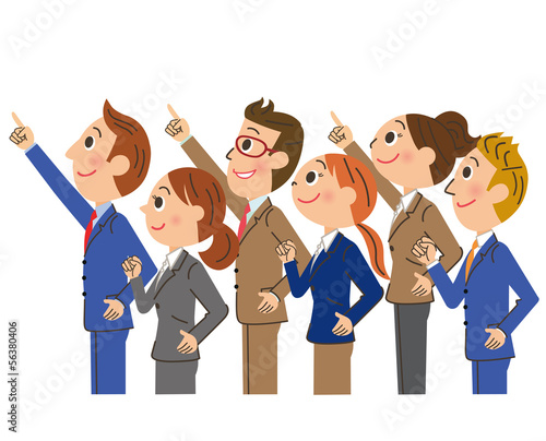 空を見上げる会社員集合