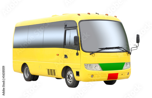 Yellow tourist mini bus on white background.